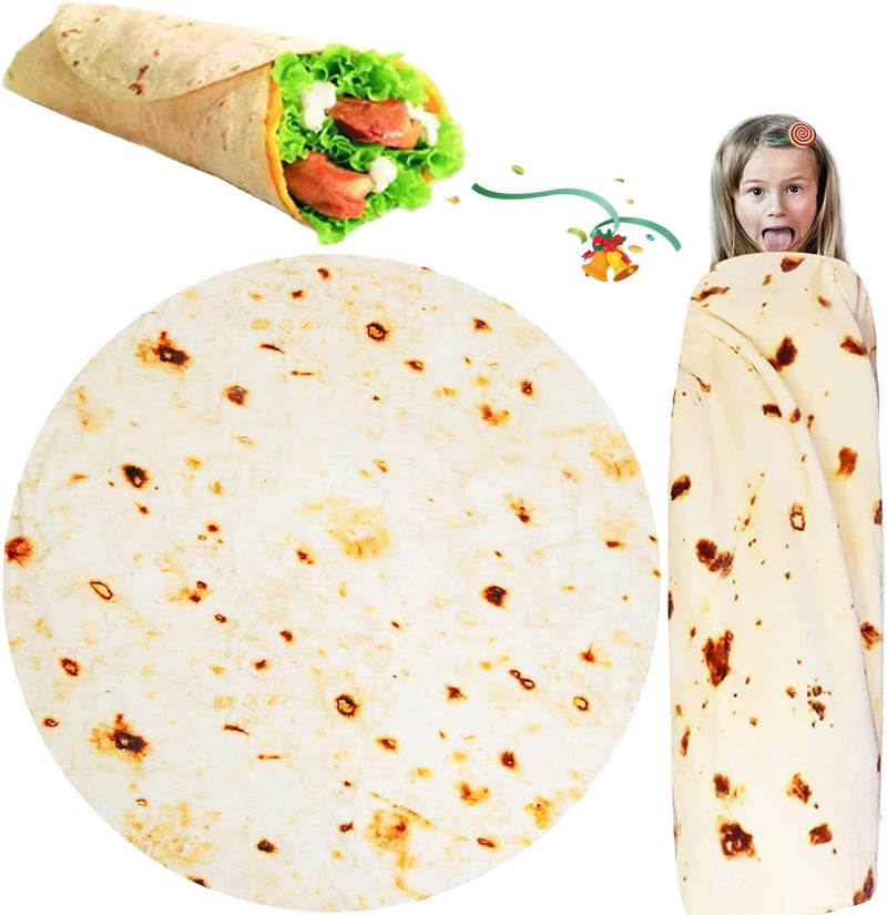 SILUI Tortilla Burrito Blanket White Elephant Gifts for Adults Funny Novelty Gag Food Throw Blankets Double Sided 300 GSM Soft Flannel Taco Wrap Blanket(60 Inches) - Image 1